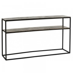 METAL CONSOL TABLE WITH SHELF ANTIK SILVER - CONSOLES, DESKS